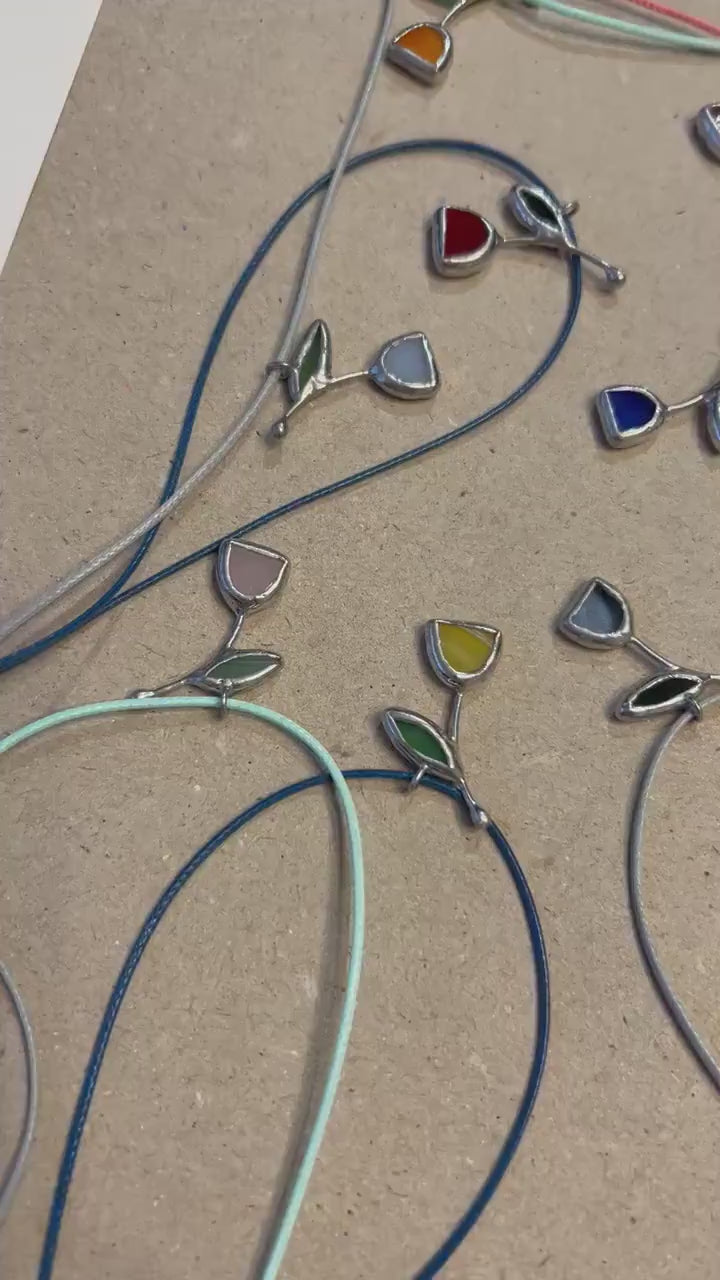Stained Glass Tulip Necklace: Fused Floral Pendant, Nature Jewelry
