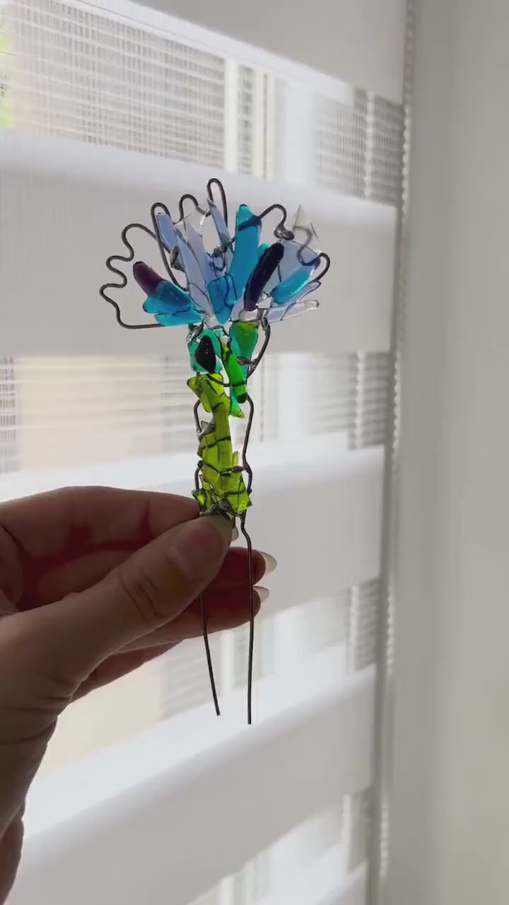 Fused Glass Flower Plant Stake • Recycled Garden Art Decor