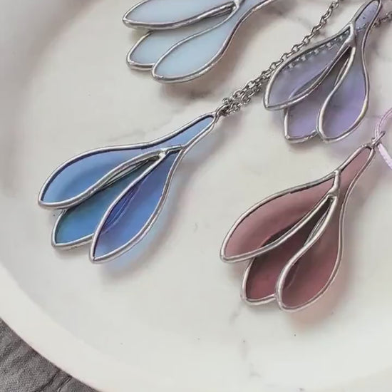 Iridescent Stained Glass Crocus Necklace: Handmade Floral Pendant
