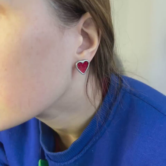Red Heart Stained Glass Stud Earrings – Valentine Gift for Her