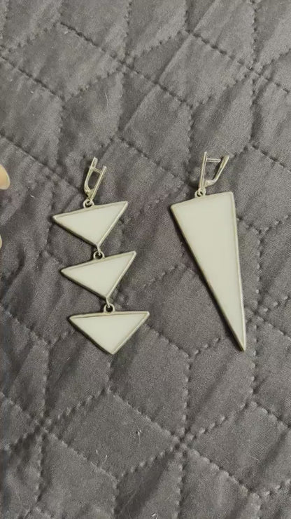 Stained Glass Asymmetric Earrings: Black Triangle Dangle Earrings