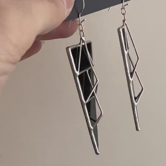 Black Gothic Triangle Earrings | Geometric Brutalist Statement Jewelry