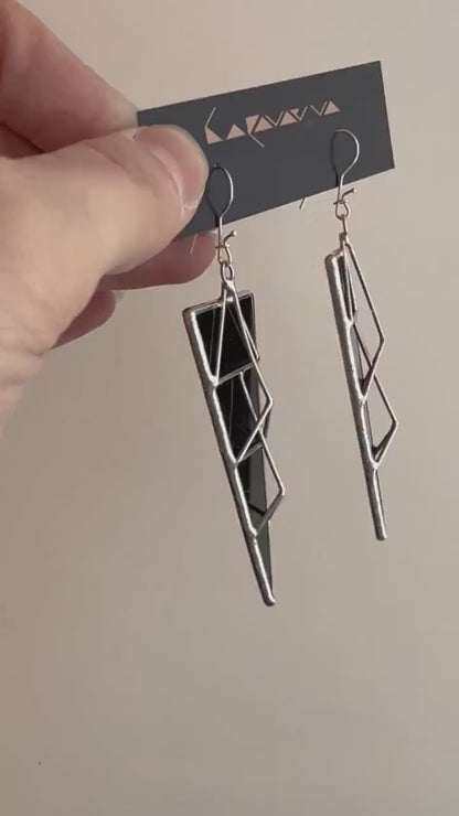 Black Gothic Triangle Earrings | Geometric Brutalist Statement Jewelry