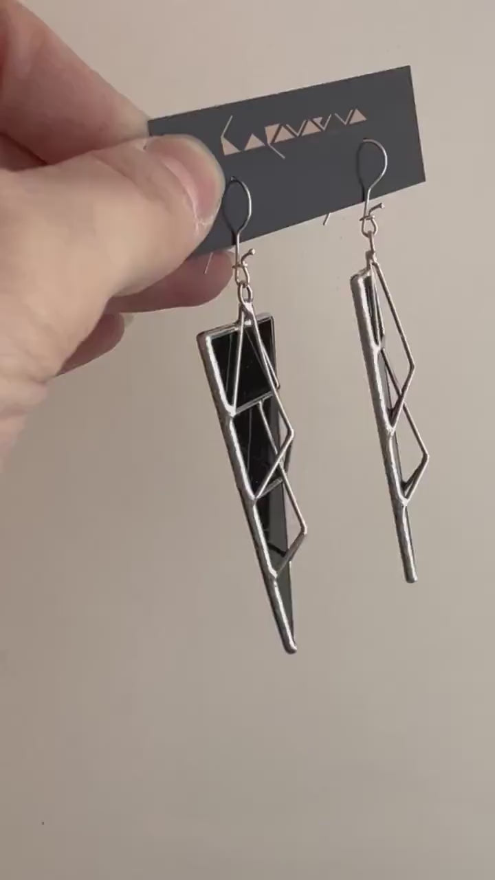 Black Gothic Triangle Earrings | Geometric Brutalist Statement Jewelry