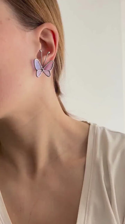 Stained Glass Butterfly Dangle Earrings: Nature Insect Jewelry