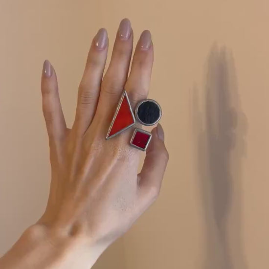 Chunky Stained Glass Statement Ring: Geometric Open Band