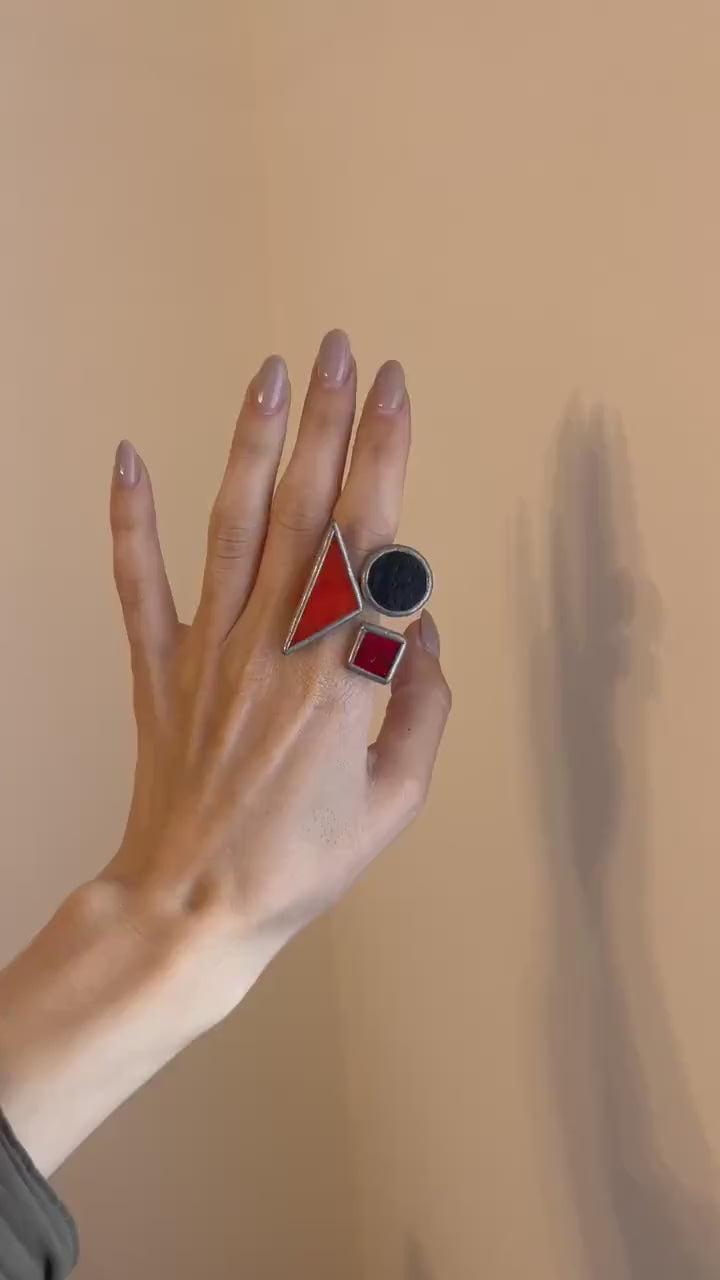 Chunky Stained Glass Statement Ring: Geometric Open Band